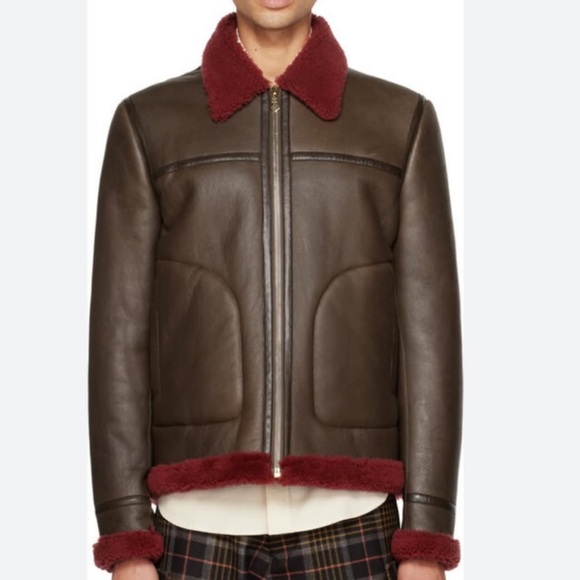 New-Paul Smith Brown Aviator Shearling Leather Jacket - Picture 1 of 15